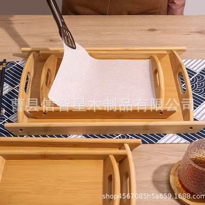 Xin Zhixing Bamboo Wood Rectangular Serving Tray With Handle For Food Hotel <b>Barbecue</b> Outdoor Picnic Use - Product Image 3