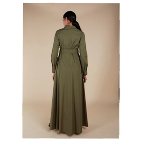 <span class=keywords><strong>Colletto</strong></span> rialzato Abaya Cintura cravatta modesti abiti <span class=keywords><strong>Maxi</strong></span> con <span class=keywords><strong>camicia</strong></span> in cotone verde oliva puro bottoni bluse e camicie modeste - Product Image 3