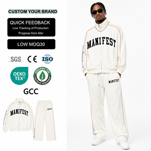 Ensemble de survêtement sportif pour hommes, coupe oversize, col montant, zippé, en coton personnalisé, coupe ample, coupe-vent, vente en gros - Product Image 1