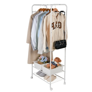 Estante de ropa de metal Unho: riel colgante de ropa con estante de almacenamiento, estante de ropa independiente, armario con percha de tela con ruedas - Product Image 4