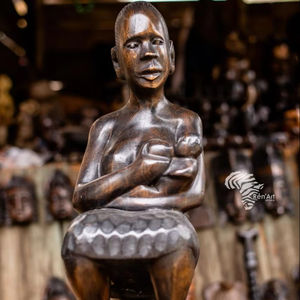 REN ART AFRIKAN SARL Figura de Madera Tallada a Mano de Luba, Representa el Poder y la Autoridad Espiritual para Coleccionistas y Diseñadores de Interiores - Product Image 1