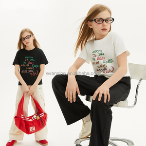 Conjunto de Roupas Personalizáveis para Meninas, Camiseta com Estampa de Letras e Calças, Conjunto Casual Preto e Branco em Duas Peças - Product Image 1
