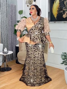 Nouvelle robe <span class=keywords><strong>Kanga</strong></span> en coton perlé et paillettes, grande taille, robe de soirée élégante pour femmes européennes, robe longue de style africain luxueuse - Product Image 3
