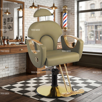 Fauteuil de Barbier de Luxe Inclinable, Chaise de Coiffure Hydraulique Réglable en Hauteur, Base Rotative Dorée pour Mobilier de Salon de Coiffure