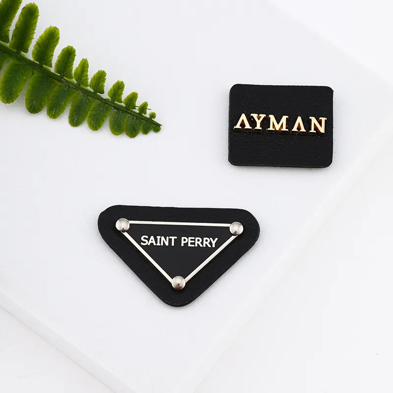 Custom Logo Debossed Stamp Black PU Patch Leather Label Jeans Clothing Metal Tag Patches for Clothing