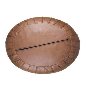 Pouf en daim fait à la main, Pouf en similicuir, rangement 23x14, coussin de sol rond, repose-pieds <span class=keywords><strong>marocain</strong></span> - Product Image 4
