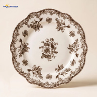 Ensemble de 25 assiettes et bols en porcelaine à motif floral rétro européen, bord festonné, vaisselle en céramique personnalisée pour cadeau