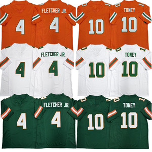 Heren Miami College Football Shirts 4 Mark Fletcher Jr 10 Malachi Toney Alle gestikte universiteitsvoetbalshirts 3 kleuren - Product Image 1