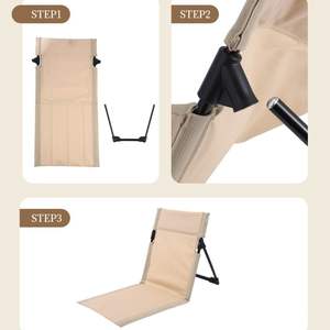 كرسي شاطئ خفيف الوزن قابل للطي، مقاعد استاد بدون أرجل، كرسي محمول مصنوع من قماش أكسفورد 600D، كرسي تخييم مدمج مع مسند للظهر - Product Image 5