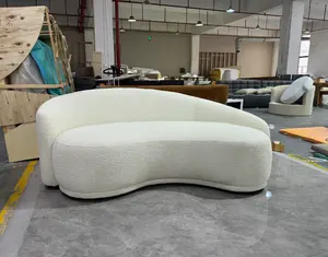 Modern Style White Boucle arc-shaped Sofa Upholstery Shearling Sherpa three seater Sofa Cozy Living Room Couch