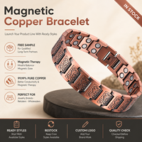 Joyería Magnética de Cobre Puro, Pulsera de Cadena con Imanes de Doble Hilera, Diseño Geométrico Vintage, Venta al Por Mayor, Personalizable