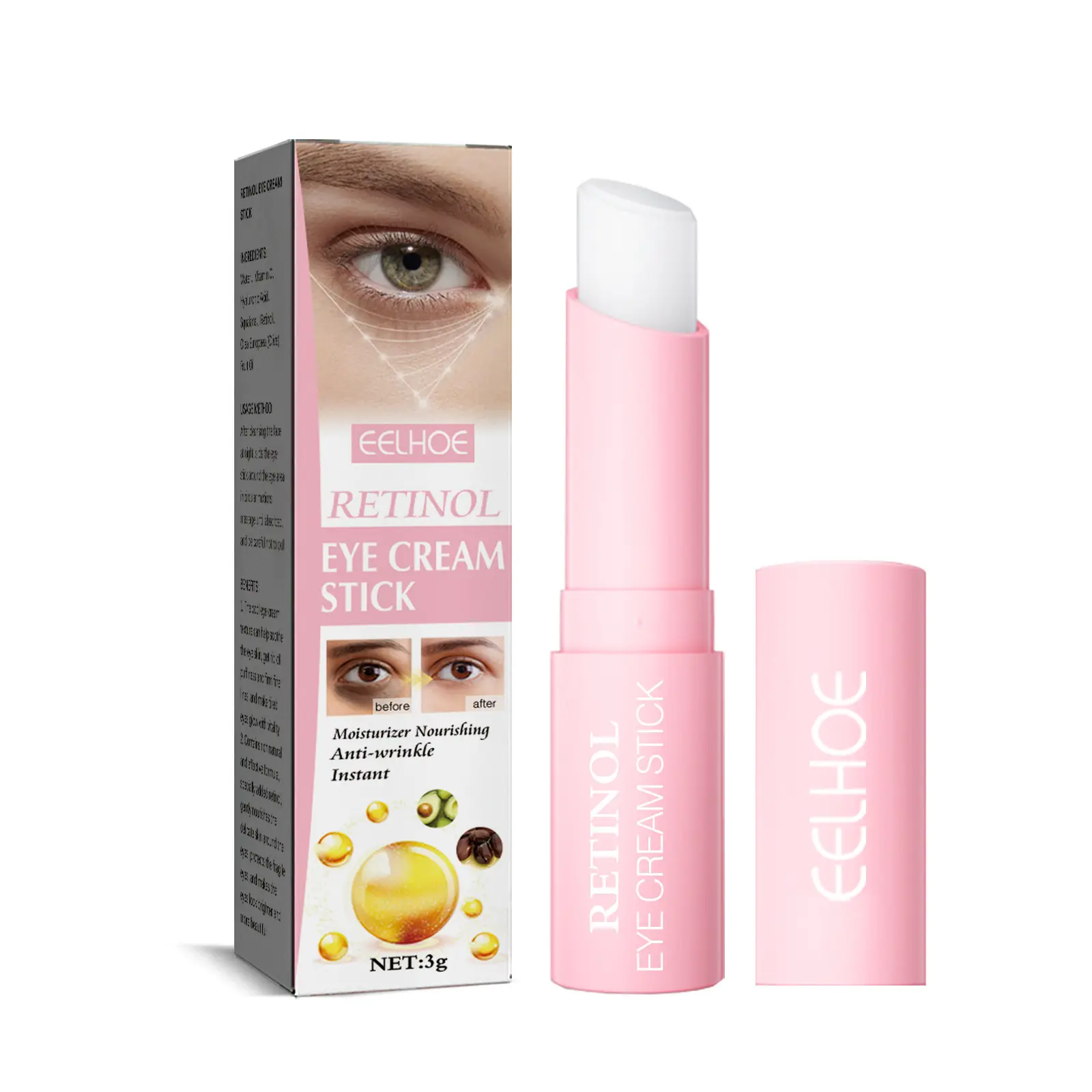 Private Label Organic Dark Eye Under Repair Cream Anti rughe Eye Bags Removal Bright Lift rassodante retinolo Eye Cream Stick