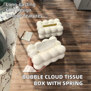 Boîte à mouchoirs moderne en plastique effet bulle nuage pour salle de bain, design haut de gamme pour salon, avec ressort de levage automatique intégré - Product Image 5