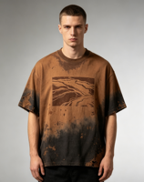 WEIMI T-shirt Homme Personnalisé Imprimé Kornit 300g Grammage Lourd Délavé à l'Acide Effet Soleil Dégradé Teinture Éclaboussée Streetwear Paysage