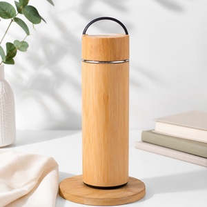 Bouteille d'eau isotherme en bambou et acier inoxydable avec poignée en corde, isolation thermique 12-24 heures, compatible eau bouillante, design minimaliste - Product Image 5
