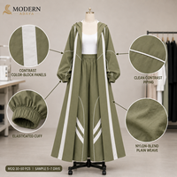 Ensemble décontracté vert olive avec manteau long à empiècements contrastants et pantalon large – Tenue coordonnée élégante – Personnalisation OEM/ODM