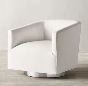Modern luxury living room furniture, white fabric chair, indoor metal base, single person rotary sofa