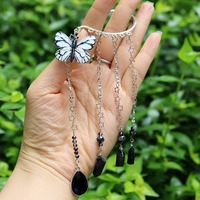 Pendientes de Gancho de Oreja de Cristal Natural con Borla, Acrílico, Mariposa, Estrella, Gancho Individual Plateado, Colgante de Cristal Curativo, Sin Perforación