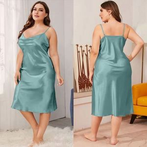 Women's Oversized High-end <b>Silk</b> Sleepwear with Elastic Waist V-neck Halter-style Loose-fitting Summer Pajamas - Product Image 2