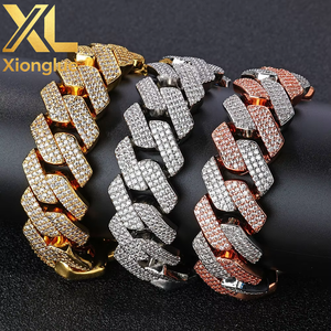 20mm Rose Gold Silver Plated <b>Copper</b> Alloy Cuban Link Claw Setting Hip Hop Iced Diamond <b>Bracelet</b> Necklace Fine Jewelry Men Women - Product Image 3