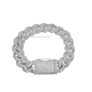 18Mm Wide Cuban <b>Bracelet</b> With Three Rows of Zirconium Classic Cuban <b>Bracelet</b> <b>Copper</b> Studded With Zirconium Tanjing Fashion - Product Image 4