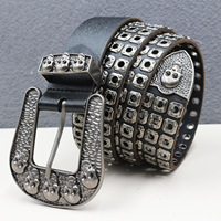 Ceintures à boucles carrées pour hommes, ceintures en cuir pour jeans, ceinture cloutée authentique, style punk robuste, accessoire de mode pour homme