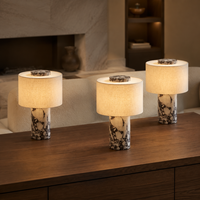 Lampe de table moderne de luxe en albâtre et laiton avec abat-jour en tissu |   Lampe de chevet LED à commande tactile pour chambre à coucher et salon
