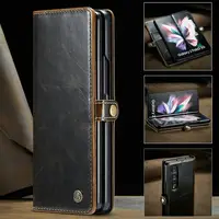 Capa de Couro para Samsung Galaxy Z Fold 3, Capa Flip de Livro, Função Kickstand, Slot de Cartão, 2022