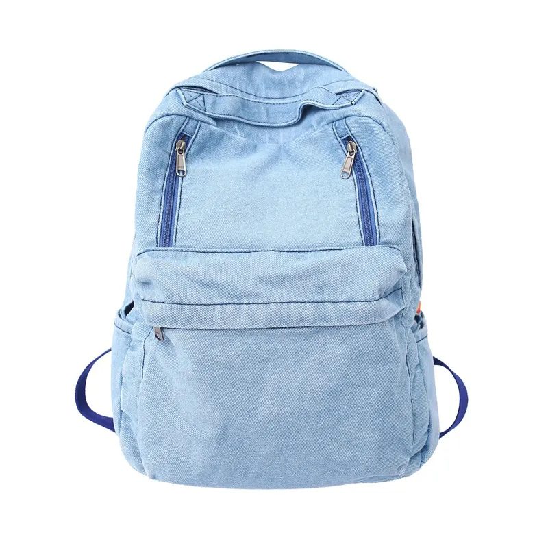 2023 Korean Ins Simple Backpack Male College Students Retro Ladies Denim Backpacks Old