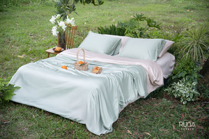Fabricant de literie OEM ODM, ensemble de literie de luxe en viscose de bambou 4 pièces, crêpe rose naturel, doux et lisse, 300TC 60s, taille personnalisée - Product Image 6