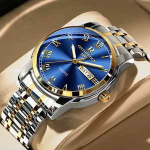 Montre-bracelet en acier inoxydable à quartz de luxe pour homme/femme <span class=keywords><strong>ONTHEEDGE</strong></span> 031, étanche, date, semaine, montre de couple, montre de travail - Product Image 1