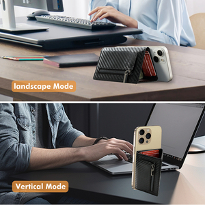 Casekey Fashion Anti Theft Carbon Fiber Magnetic Phone <b>Wallet</b> Stand Card <b>Holder</b> with Coin Purse for Men - Product Image 4