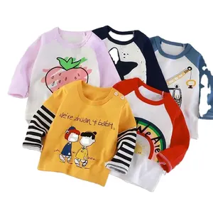 Camisetas holgadas suaves para niños, camisetas de manga larga con patrón de impresión sólida, camisetas para niños, ropa para niños, venta al por mayor