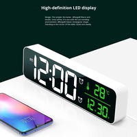 Grande horloge de bureau LED numérique alimentée par USB avec miroir de calendrier et affichage de la température 2 réglages d'alarme Horloge de table à la mode