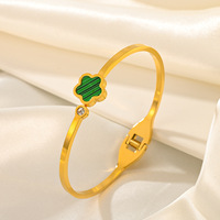 Pulsera de Acero Inoxidable con Baño de Oro PVD de 18k, Diseño de Trébol de Cinco Hojas, Elegante y Sencilla para Mujer