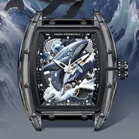 Montre mécanique automatique pour homme Mark Fairwhale, boîtier en acrylique 46 mm, bracelet en caoutchouc, étanche, lumineuse, classiques montagne et mer FW-6880