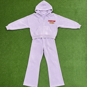 OEM/ODM Custom Embroidery Logo 100% Cotton 300 GSM High Street Winter Casual Wear 2 Piece <b>Set</b> Solid Color Zip Tracksuit - Product Image 1