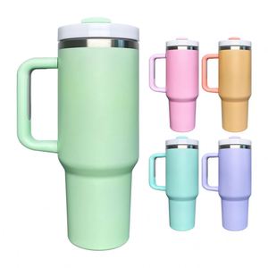 New USA Warehouse Blank Sublimation Glossy Matte <b>Macaron</b> H2.0 40oz Sublimation Tumbler With Handle and Straw - Product Image 1