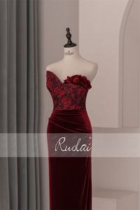 RuolaiLDR6577セクシーなウエディングストラップレス3Dフラワーシースパーティーガウン取り外し可能なボウロングイブニングドレス女性用 - Product Image 2