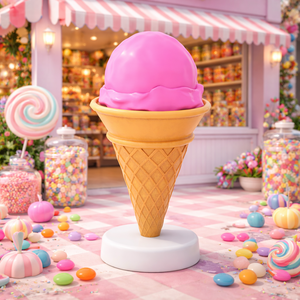 Modèle de sculpture de <span class=keywords><strong>cornet</strong></span> de crème glacée rose écologique personnalisé pour l'affichage en confiserie, statue en fibre de verre brillante pour magasin de bonbons - Product Image 2