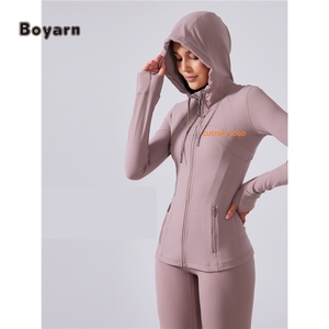 Boyarn Women Regular Fit Sportswear Fitness Blazer Lace up Sweatshirt <b>Thumb</b> <b>Hole</b> Design Zipper Pocket <b>Hoodies</b> Seamless - Product Image 5