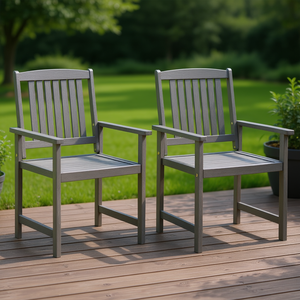 Ensemble de 2 chaises de jardin en bois d'acacia gris, design durable en bois massif, style standard pour mobilier de terrasse - Product Image 2