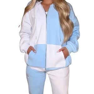 Zip up Oversized Drawstring Hoodie <strong>Plus</strong> <strong>Size</strong> Women's Clothing <strong>Jogger</strong> <strong>Sets</strong> Patchwork Sweatpants 2 Piece Matching Jogging <strong>Set</strong> - Product Image 1