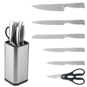Ensemble de 7 couteaux de cuisine à manche creux en acier inoxydable ultra-affûté avec bloc de rangement en acier inoxydable – Vente en gros - Product Image 1