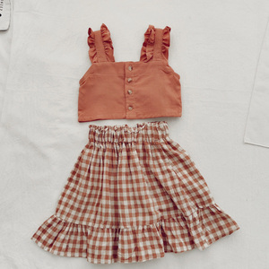 Conjunto de Ropa de Verano para Niñas de 3 a 8 Años, Top Corto y Falda a Cuadros - Product Image 3