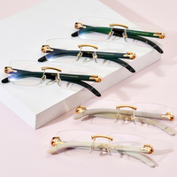 Gafas Borregls de cuerno de búfalo para hombre, montura cuadrada de diseñador, gafas de sol sin montura para mujer, gafas ópticas sin marco 908