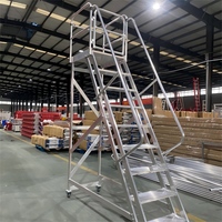 Escalera de aluminio móvil de alta resistencia para almacén, capacidad de 330 lb, plataforma rodante ligera, antirrobo, escalera de seguridad