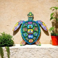 Décoration murale en métal coloré en forme de tortue Oniya, art mural de jardin extérieur, décoration suspendue tortue de mer, décoration de maison de plage côtière