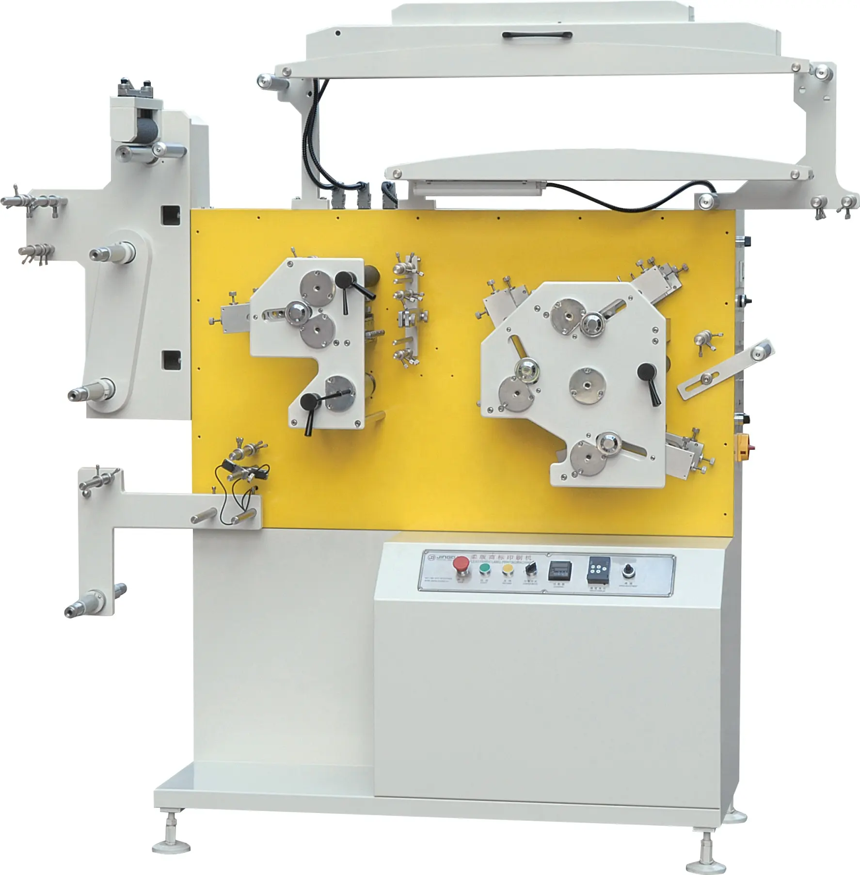 Máquina de impresión flexográfica de logotipo Jingda 3 + 1 colores para ropa, impresora de cinta de nailon flexográfica con etiquetas de satén