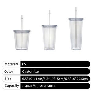 Vaso de agua transparente de plástico con doble pared y diseño de dibujos animados 2026 para el verano - Product Image 5